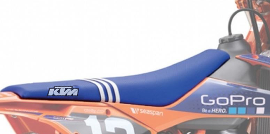 Enjoy Manufacturing KTM Seat Cover SX 65 2024 - 2025 Ribbed Logo, TLD Blue / White