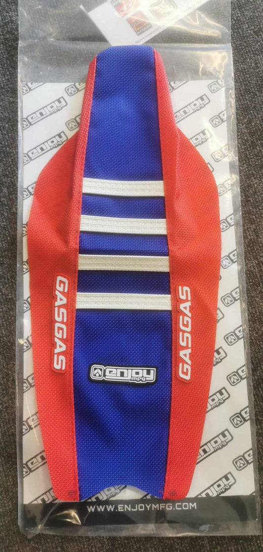 Enjoy Manufacturing Gas Gas seat cover MC 85 2025 Ribbed Logo, Red / Blue / White